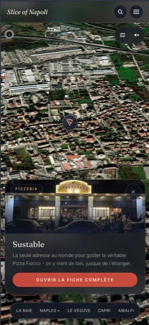 Détail d’une fiche lieu dans l’app Slice of Napoli
