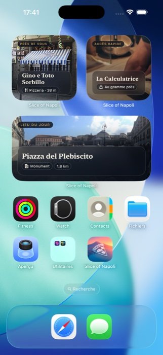 Les trois widgets de Slice of Napoli sur un écran d’accueil d’iPhone