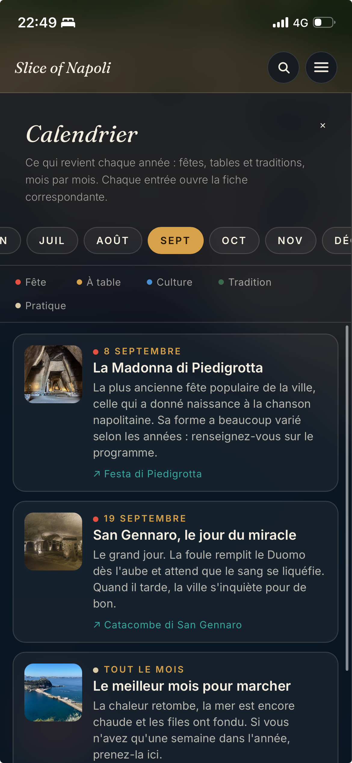 Le calendrier des fêtes napolitaines dans l’app, mois par mois